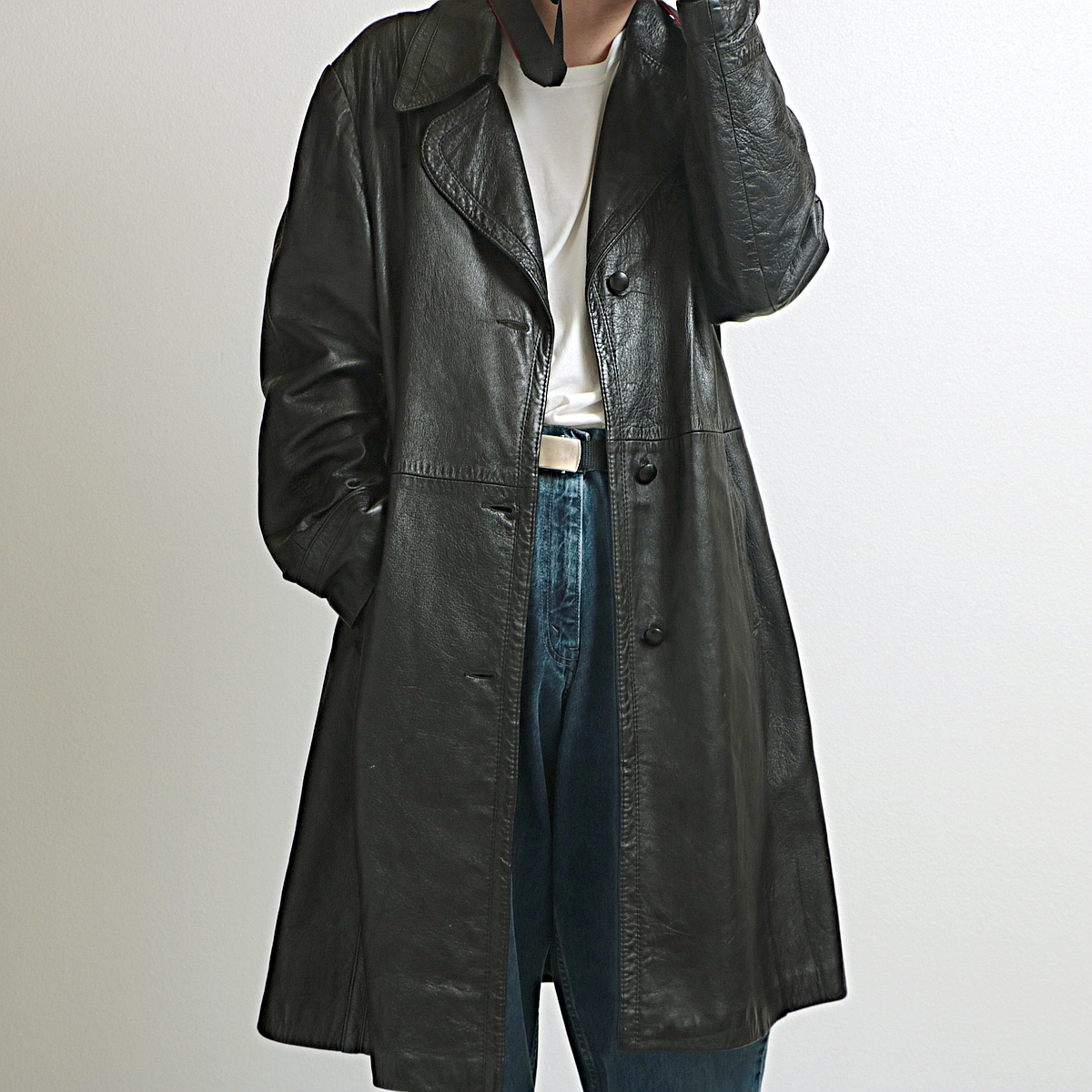 vintage 70s Marquis of London レザー シングル トレンチ コート 古着