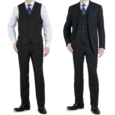 スリーピーススーツ 衿付ベスト メンズ 段返り3つボタン レギュラー