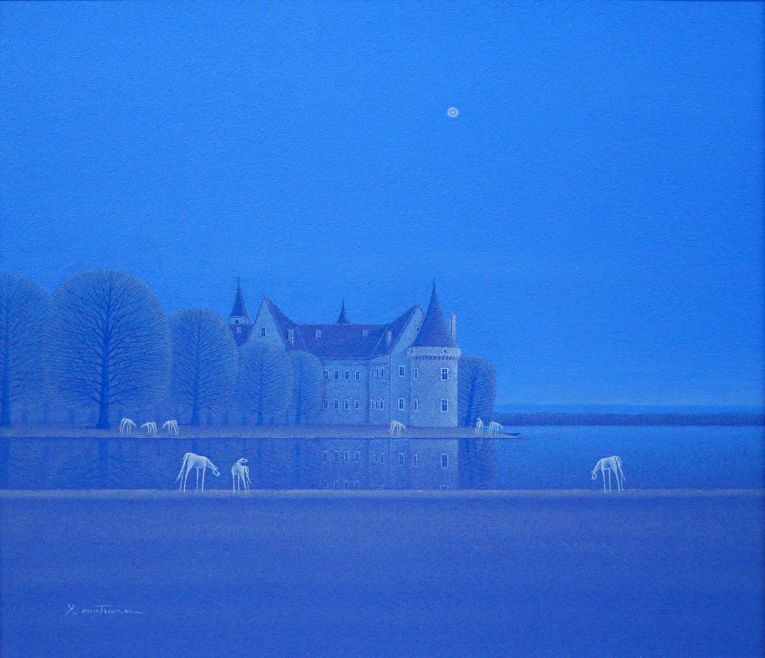 松浦敬文「水辺の城（馬九行く-うまくいく）」油絵・F10号 絵画買取