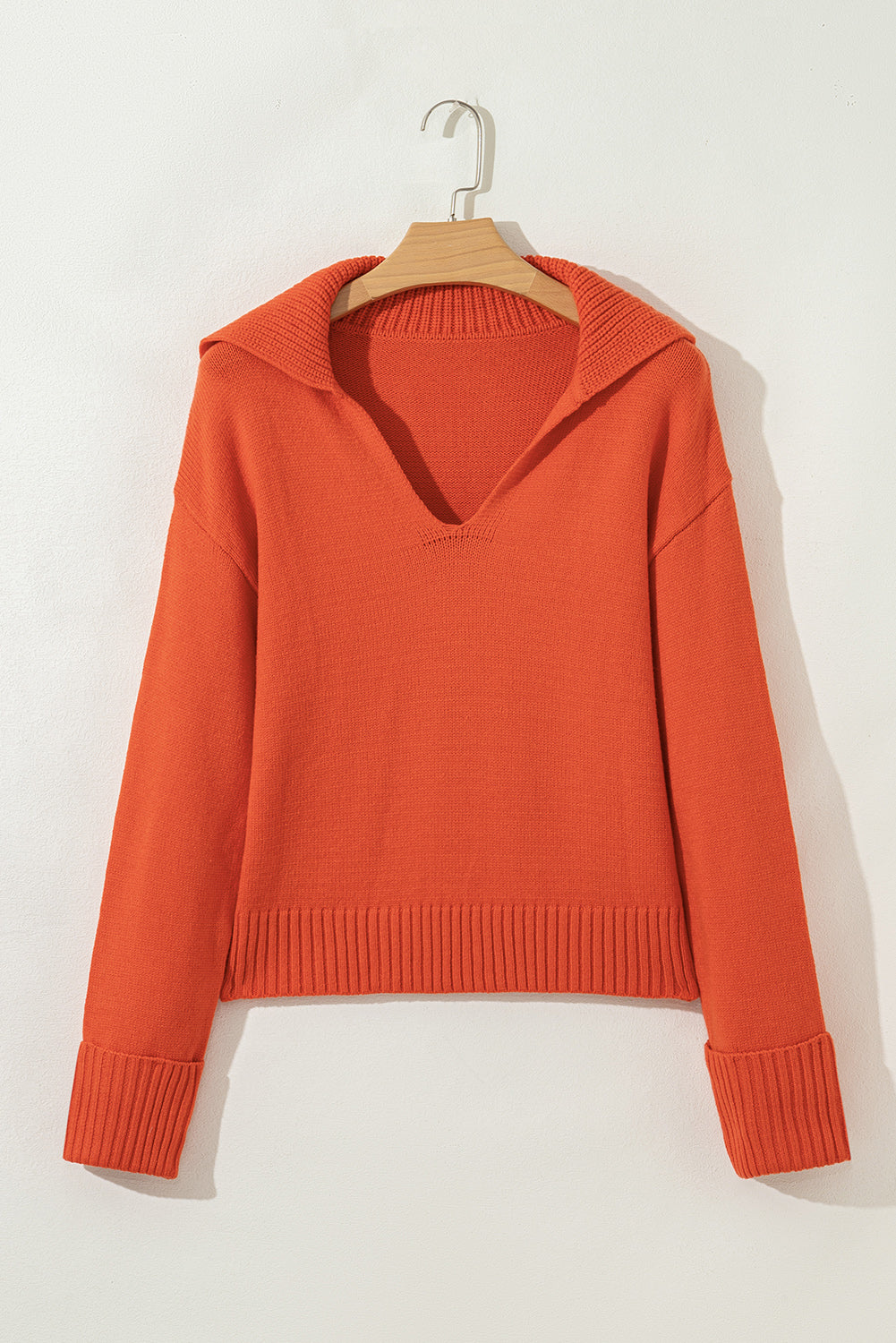 Rust Orange V-Neck Collar Knit Sweater | Krush Kandy Boutique