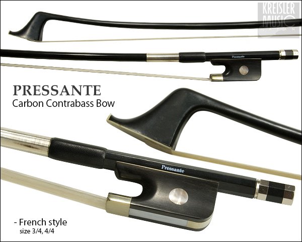 コントラバス弓◇PRESSANTE 良質カーボン◇フレンチ 白銅仕様 3/4（4/4