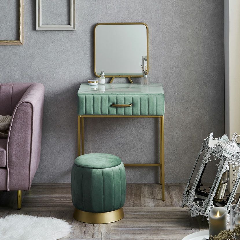 幅60cm ドレッサー 椅子付き 角タイプ ベロア調 大理石調 収納