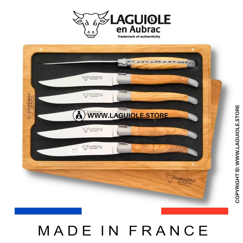 Set of 6 Laguiole en Aubrac Steak Knives Olivewood handle