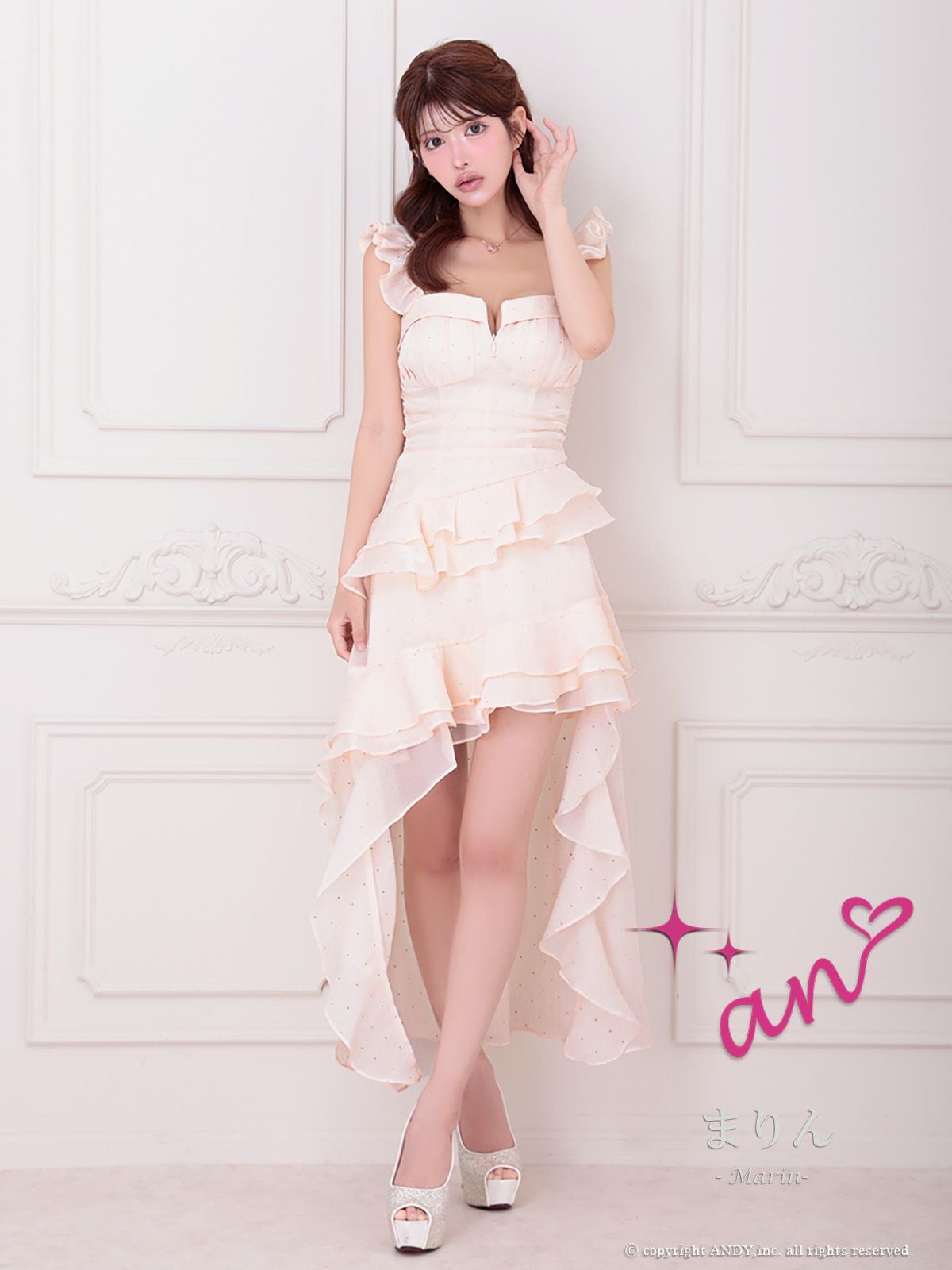 an/アン】ビジュー キャミソール ドット柄 ジップデザイン フリル