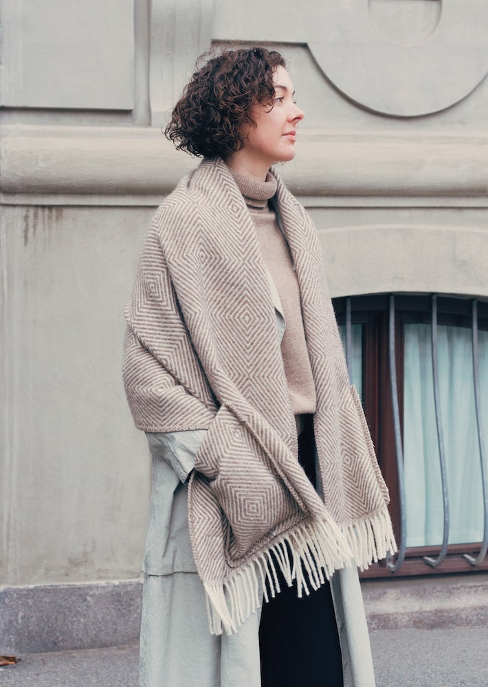 MARIA pocket shawl（brown-white） – LAPUAN KANKURIT（ラプアン