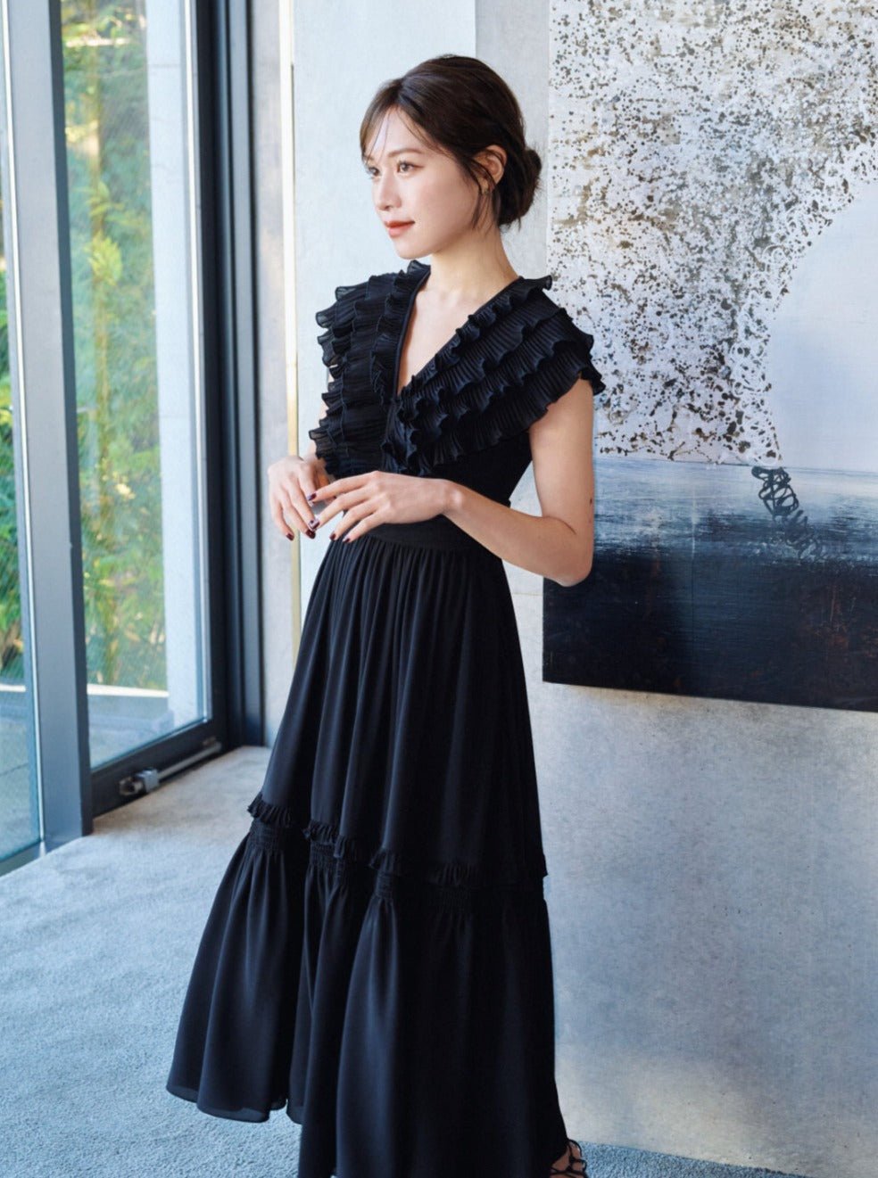 Pleats collar Chiffon Dress – L'AUBE BLANC