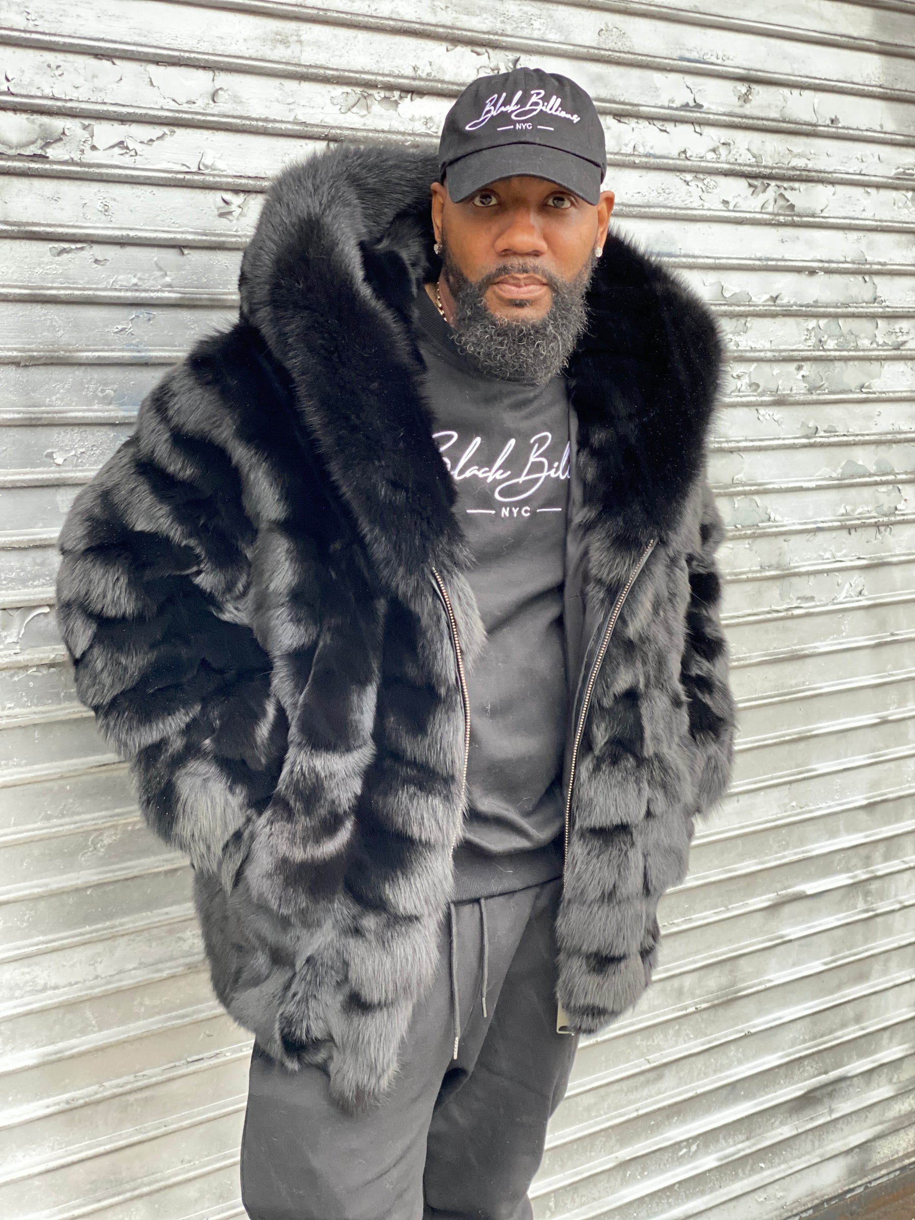 Men's Stealth Black Fox Bomber With Hood – LeatherKloset