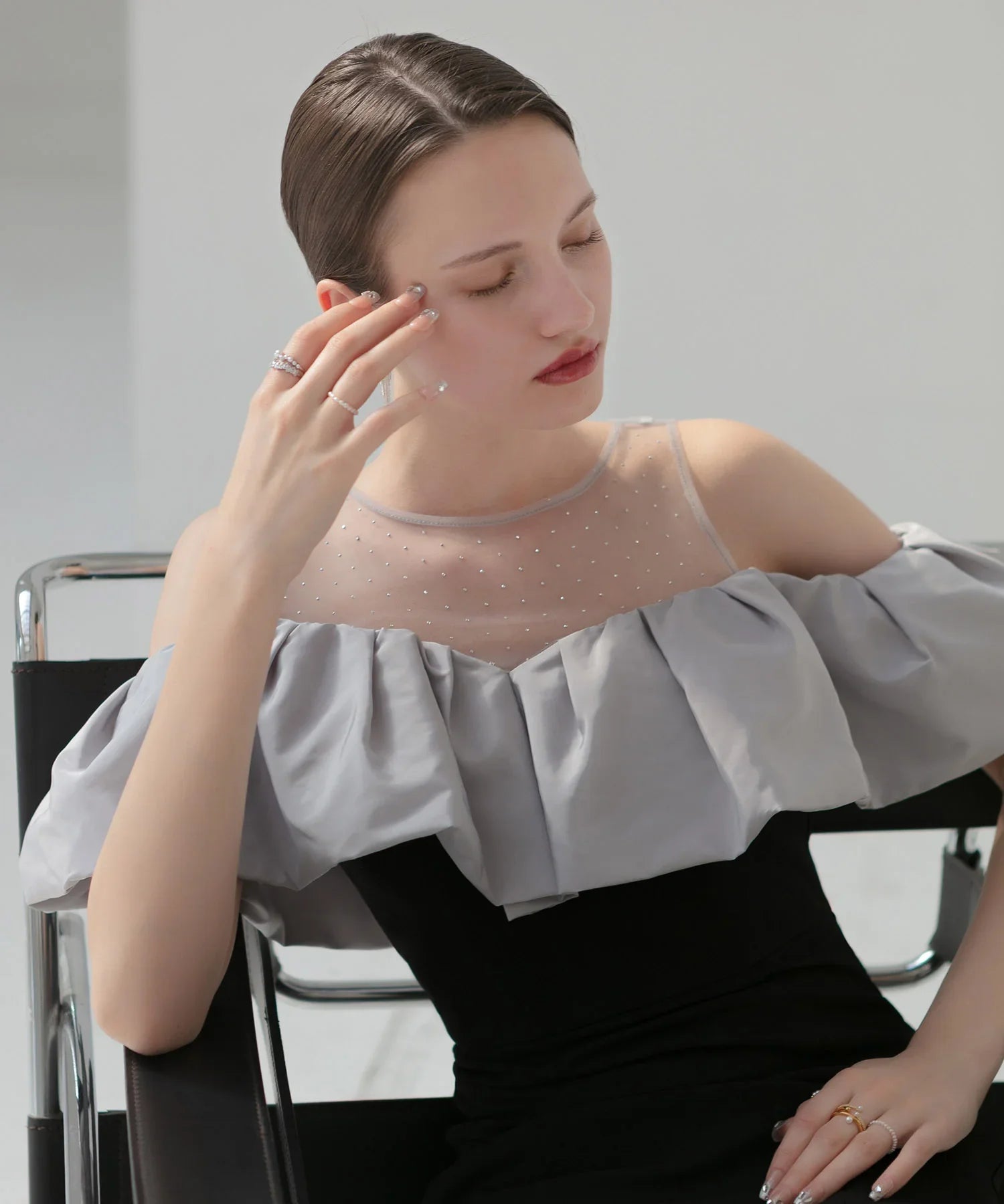 LEJA LUXE】2WAYストーンペプラムビスチェマーメイドドレス/パーティー