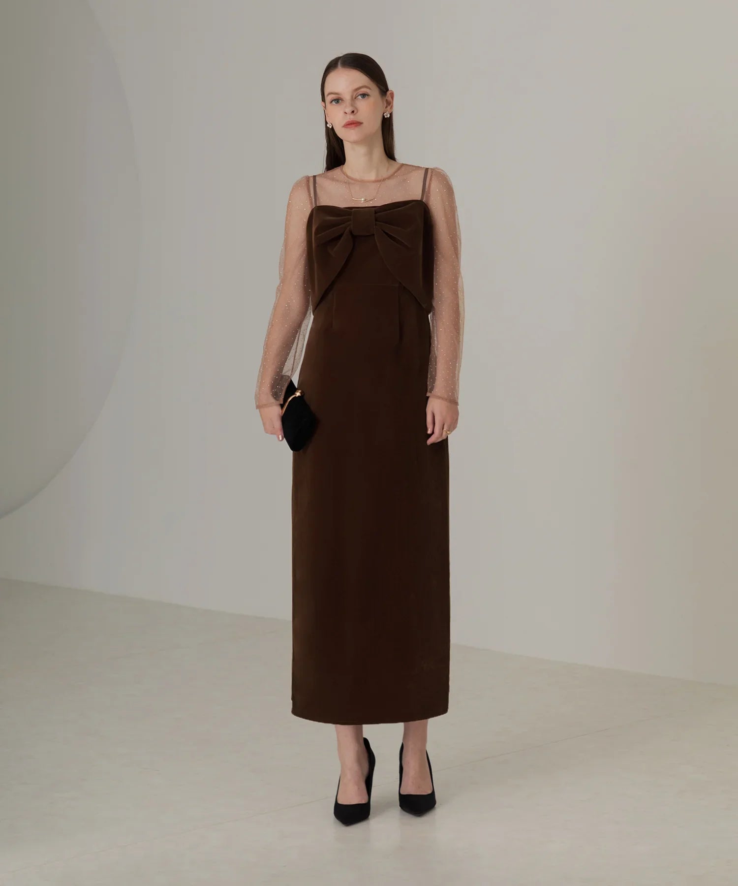 当日発送】2WAYリボンビスチェドットストーンベロアドレスパーティー