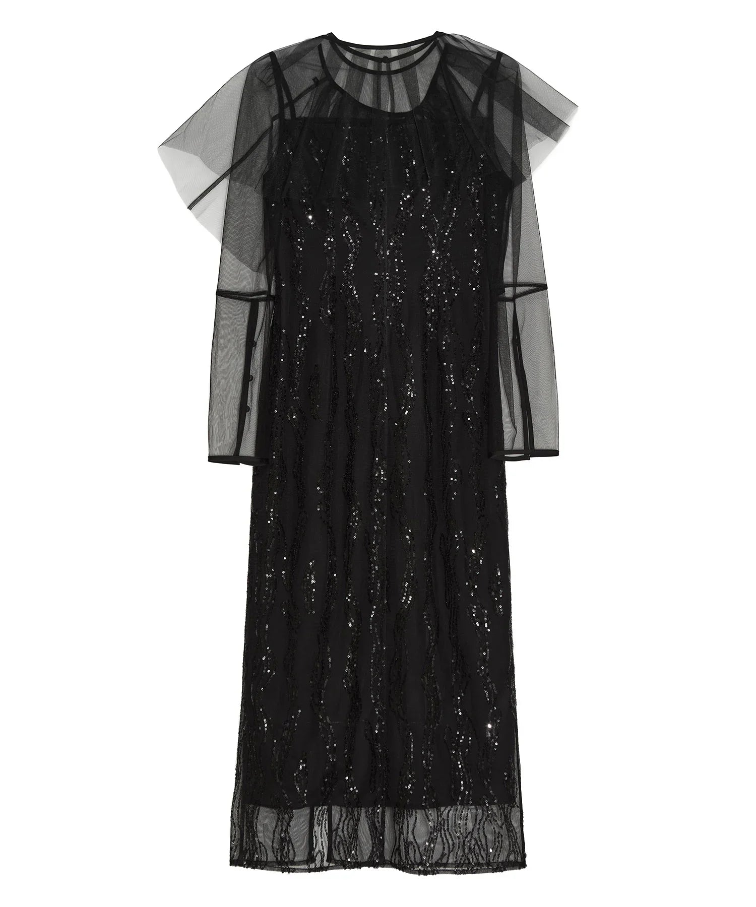 当日発送】シアーケープスパンコールIラインワンピースドレス