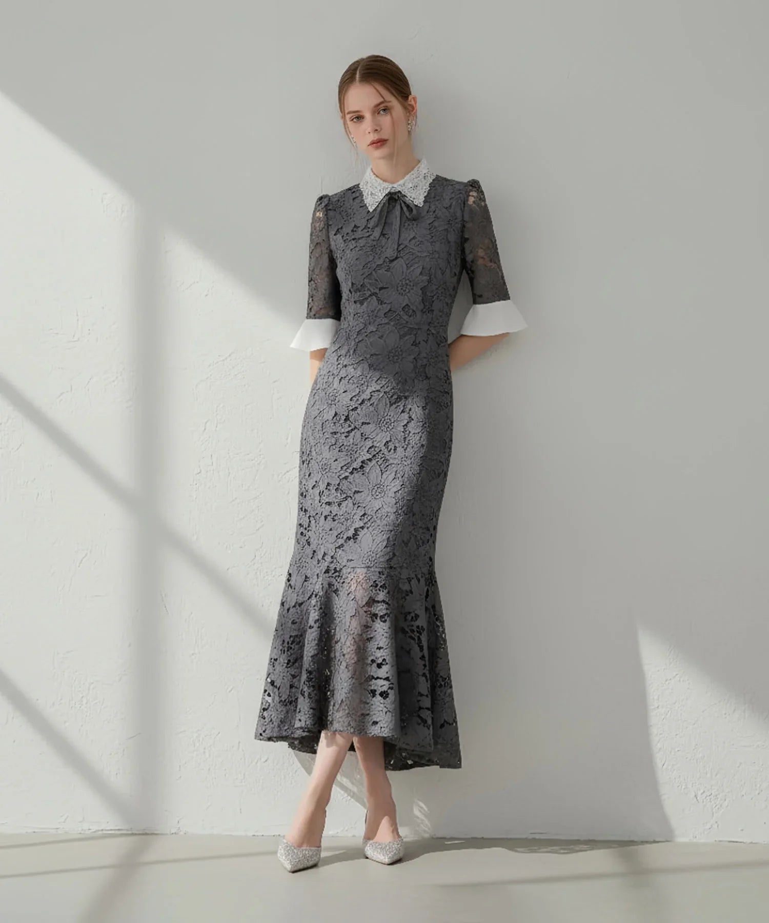 当日発送】パールカラーボウタイフラワーレースフィッシュテール