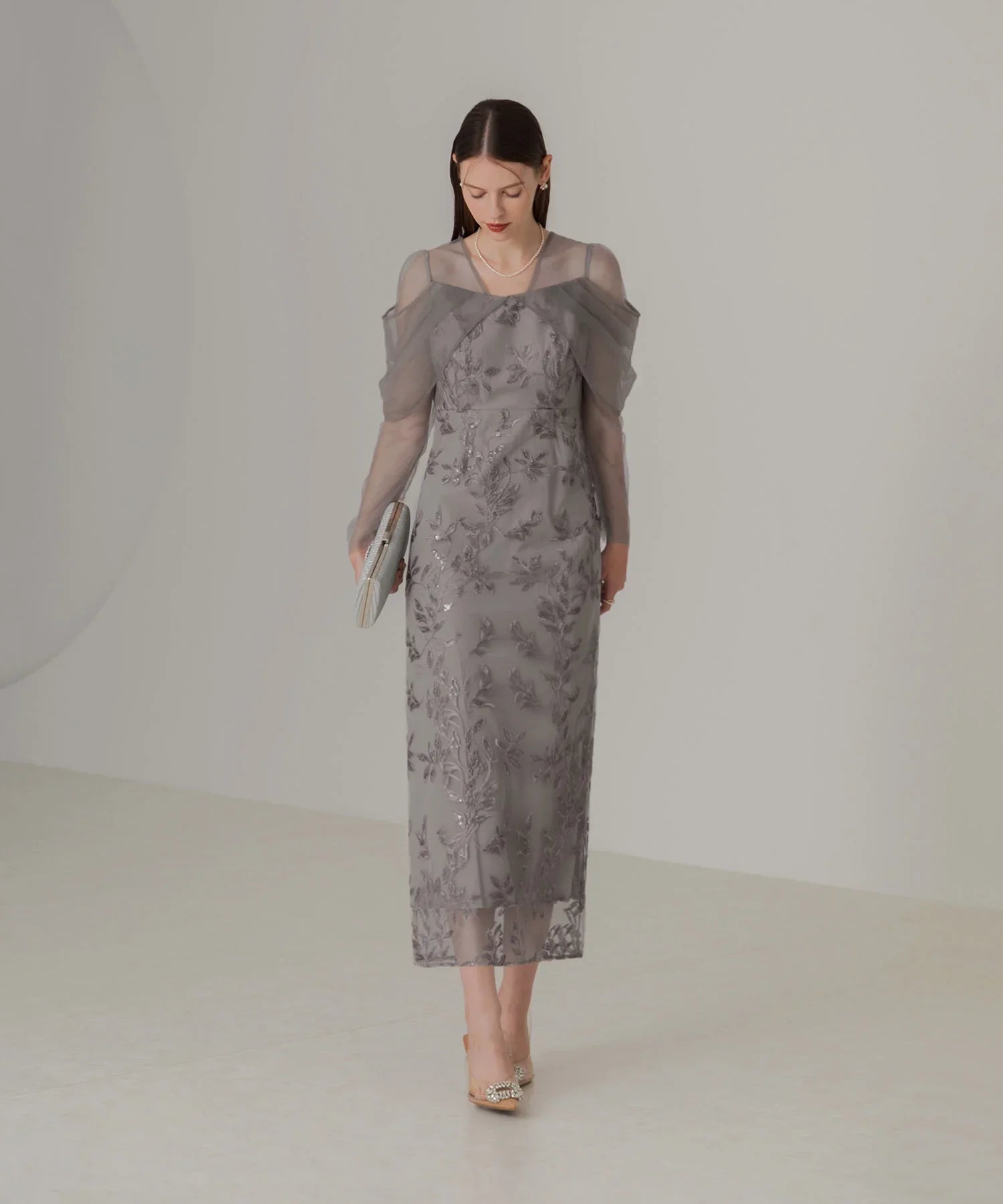 当日発送】チュールロングスリーブリーフIライン/パーティードレス