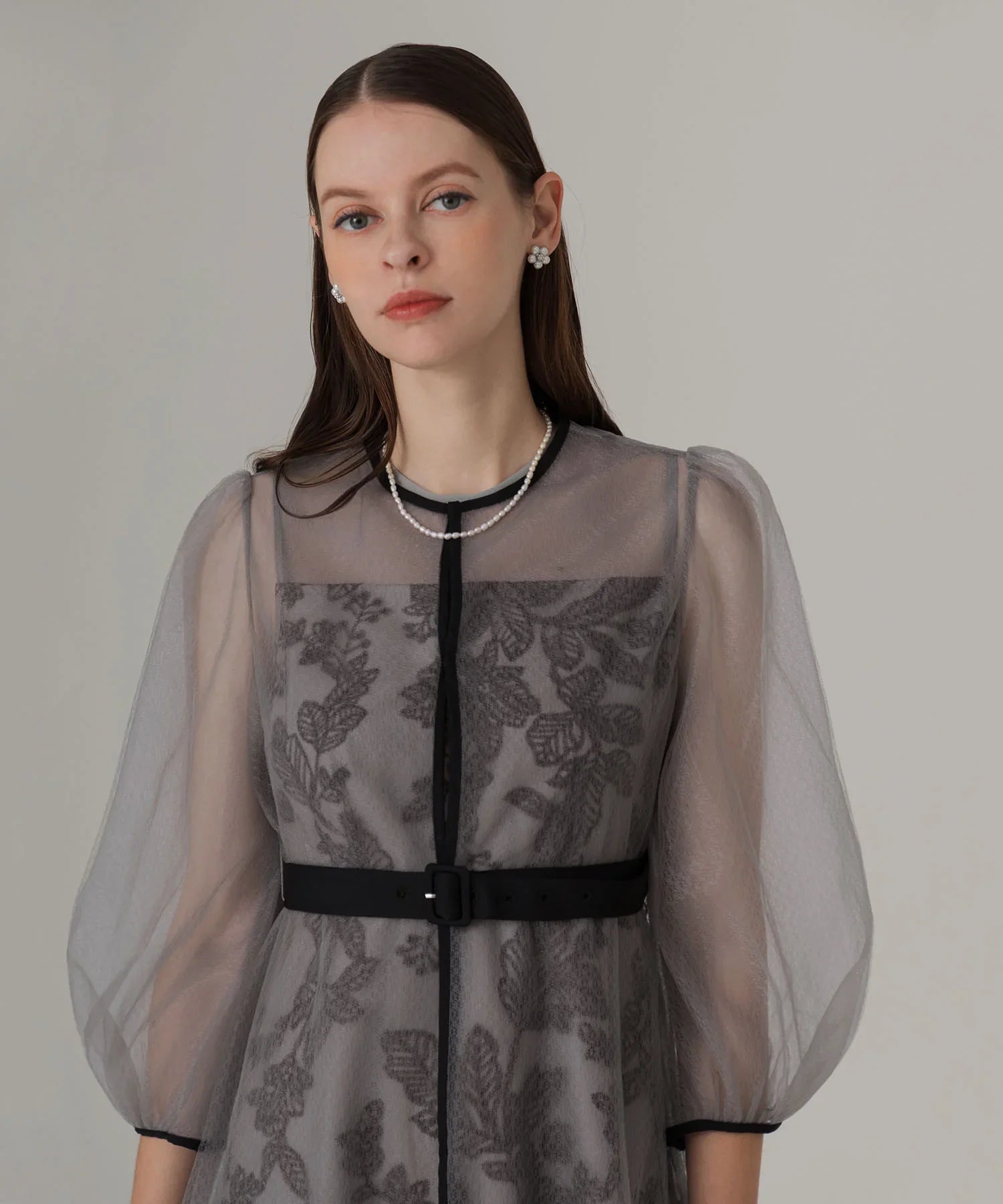 当日発送】チュールパイピングリーフベルトAラインドレス/パーティー