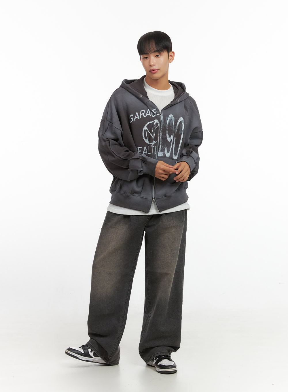 Men's Paint Washed Graphic Zip-Up Hoodie IO420 - Acubi style | LEWKIN