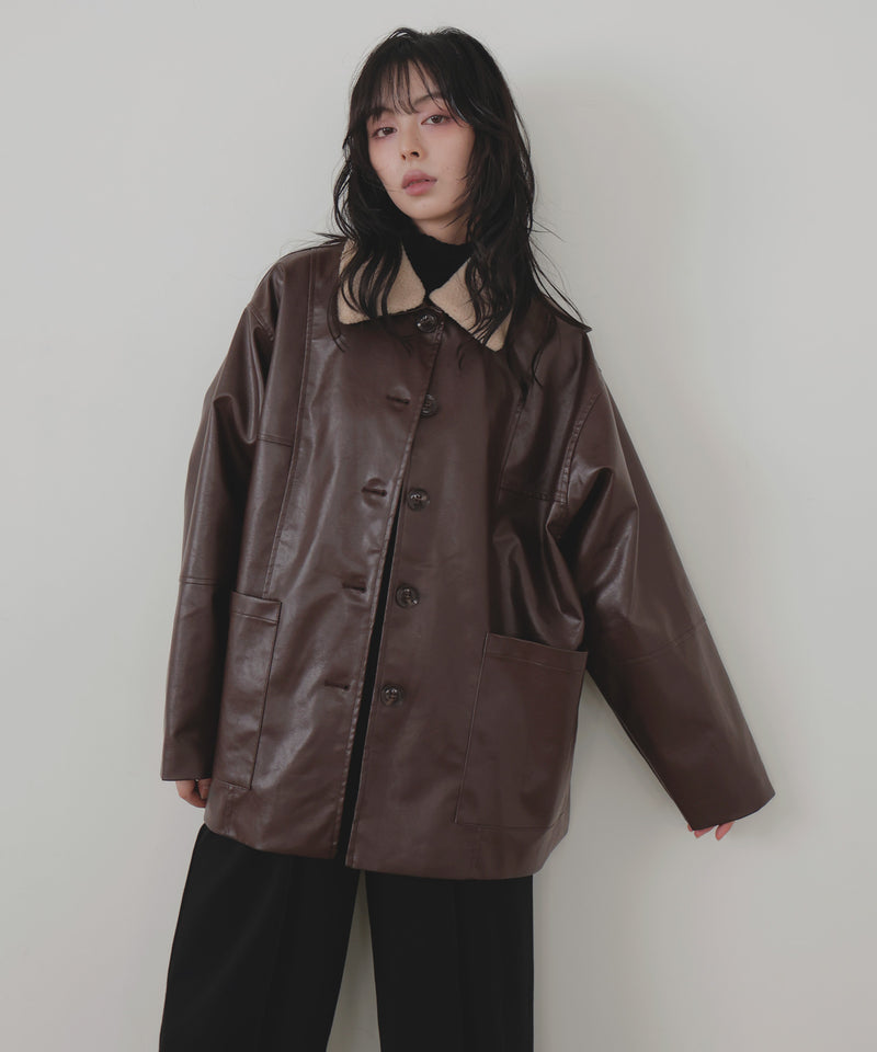 ボア襟フェイクレザーカバーオールジャケット – LIAN