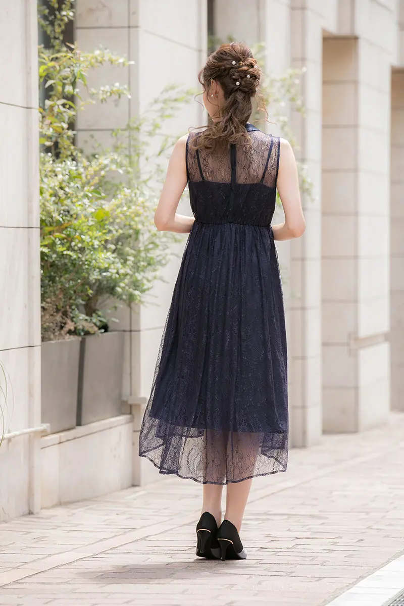 ネイビーの総レースドレス | Dorry doll | M | 結婚式パーティーの