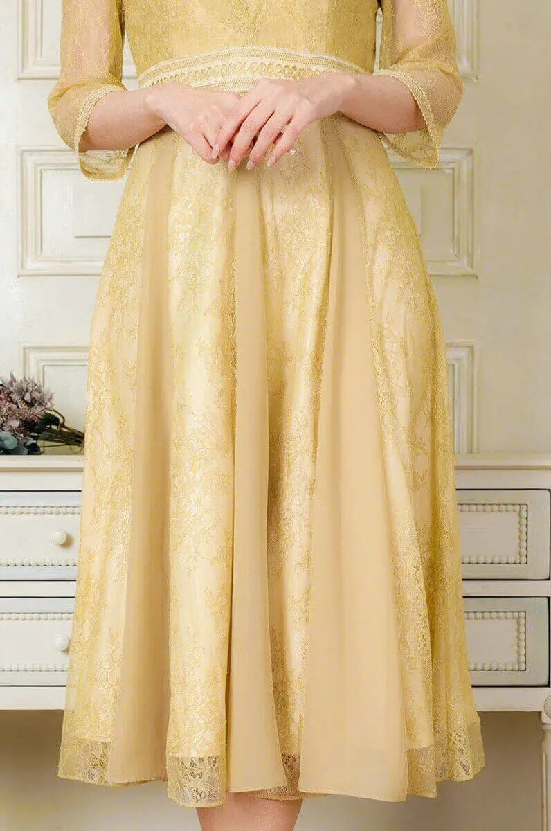 イエローのレイヤードレースドレス | Dorry doll | M | 結婚式