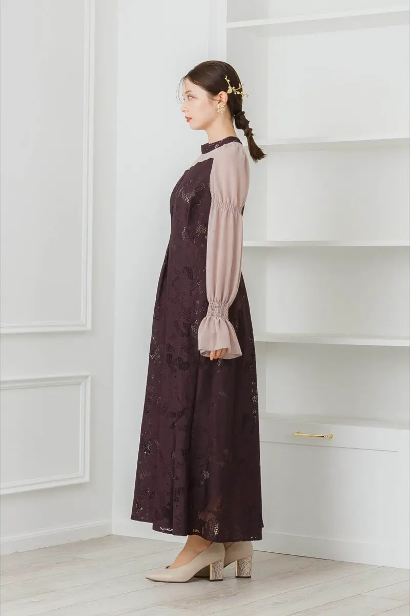 バーガンディーのアシンメトリータックドレス | ANDRESD | M | 結婚式