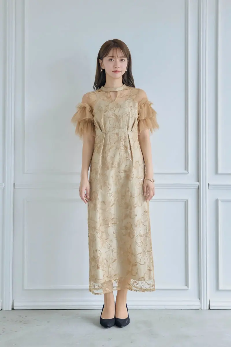 イエローのスパンコール刺繍ドレス | ANDRESD | L | 結婚式パーティー