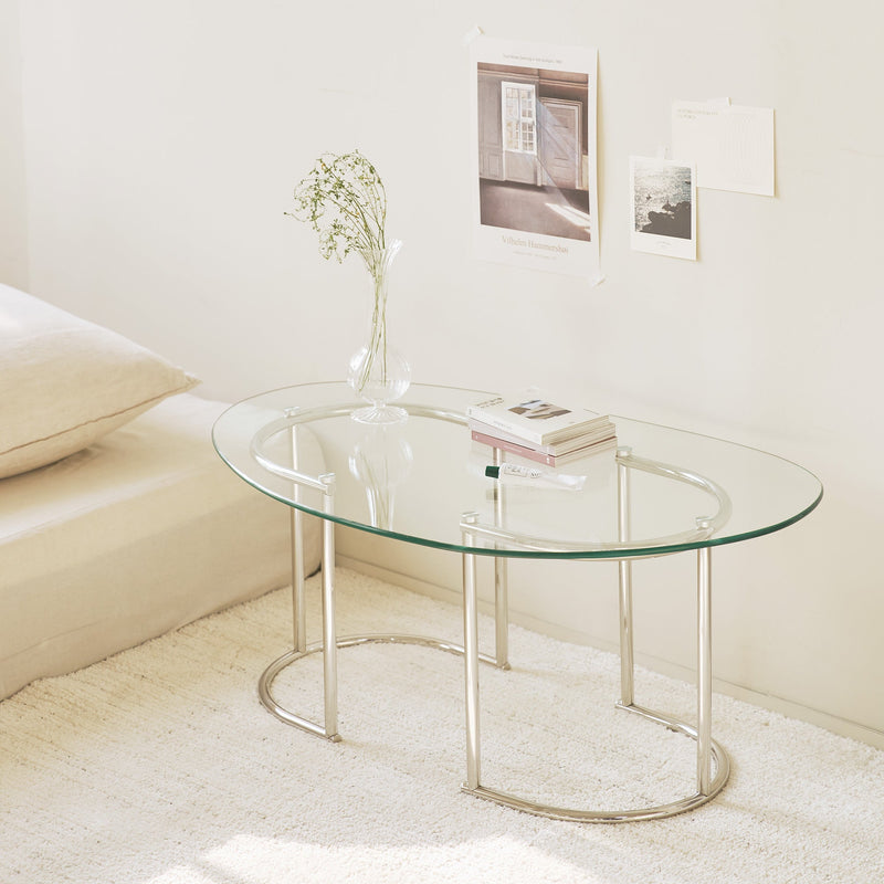 韓国インテリア クリアガラス テーブル