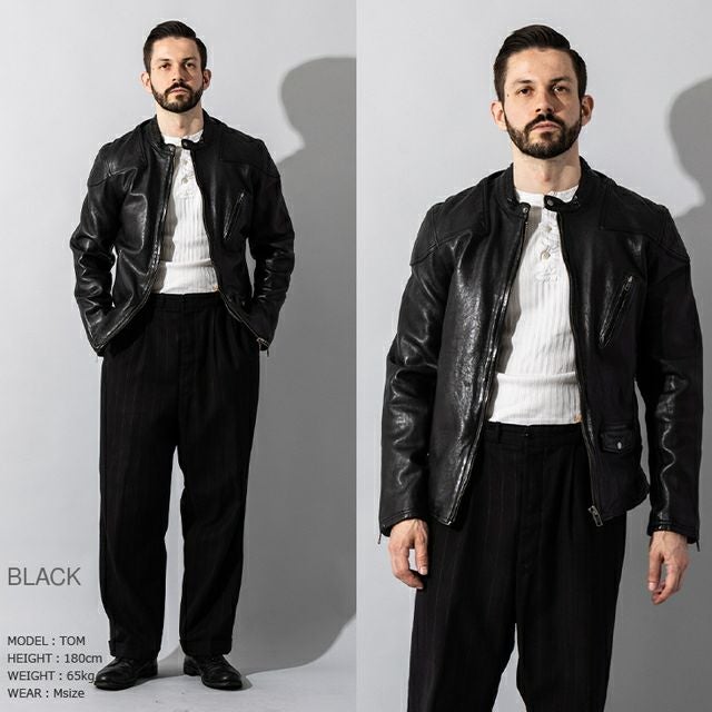 Liugoo Leathers 本革 フルベジ ビンテージ仕上げ シングルライダース