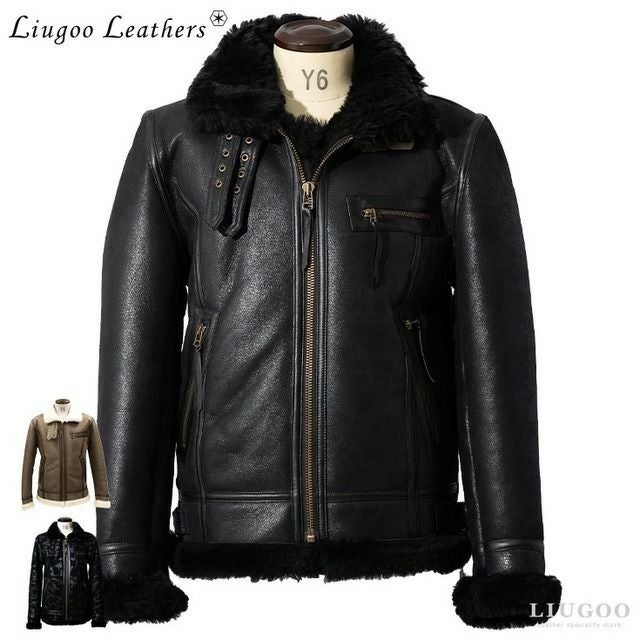 Liugoo Leathers 本革 B-3フライトジャケット ムートンジャケット