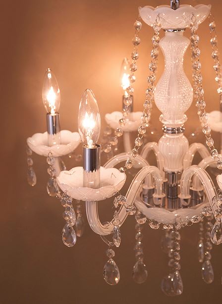 輸入家具 シャンデリア クリスタル ガラス ホワイト 白 6灯 クラシック