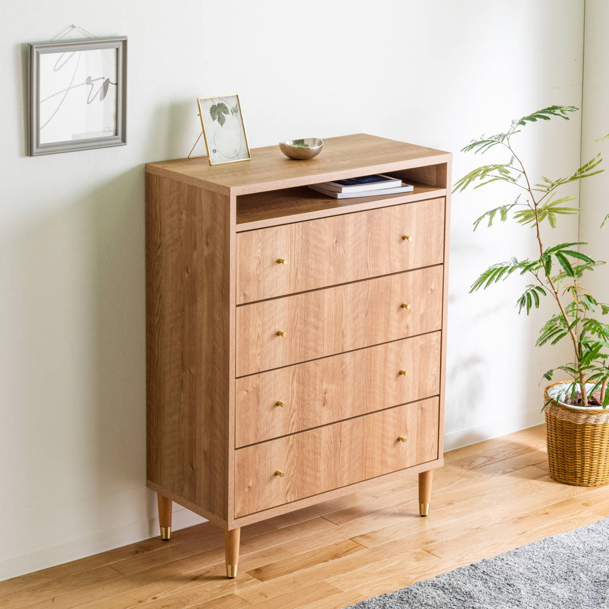 ハイチェスト 幅80cm 4段 ナチュラルモダン 日本製 （ チェスト 引出し