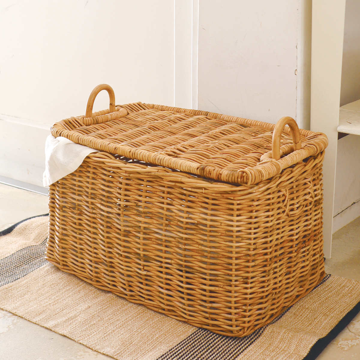 バスケット アラログ ストックバスケット ラタン （ かご 収納 皮付き