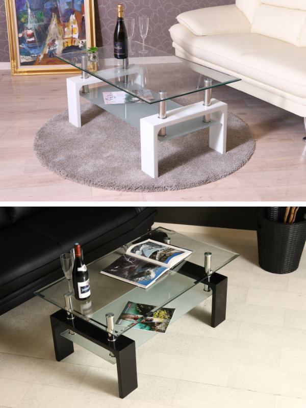 センターテーブル 幅100cm ガラス テーブル ガラス天板 ラック 収納