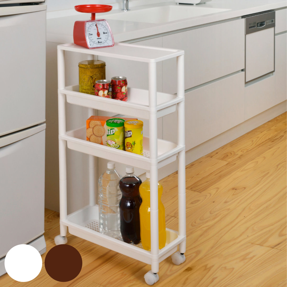 キッチンワゴン スリムワゴン 4段 （ キャスター付き 天板付き スリム