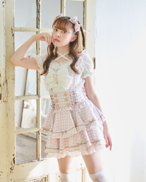 lizlisa はしごリボンギンガムティアードスカパンスカート ピンク