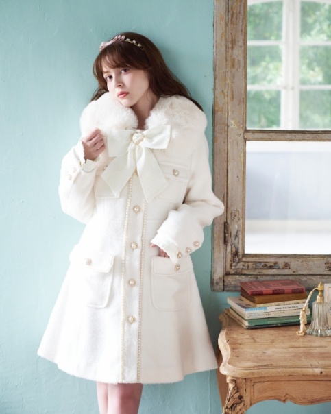 LIZLISA メッセージリボンAラインコート 白 量産型