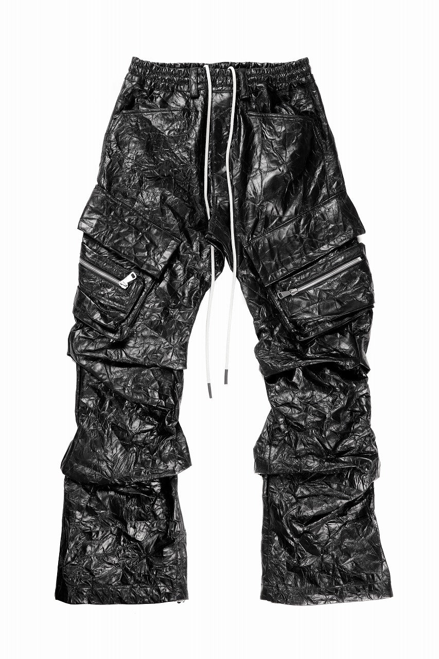 A.F ARTEFACT TUCK CARGO PANTS / WASHER SYNTHETIC LEATHER (BLACK)の