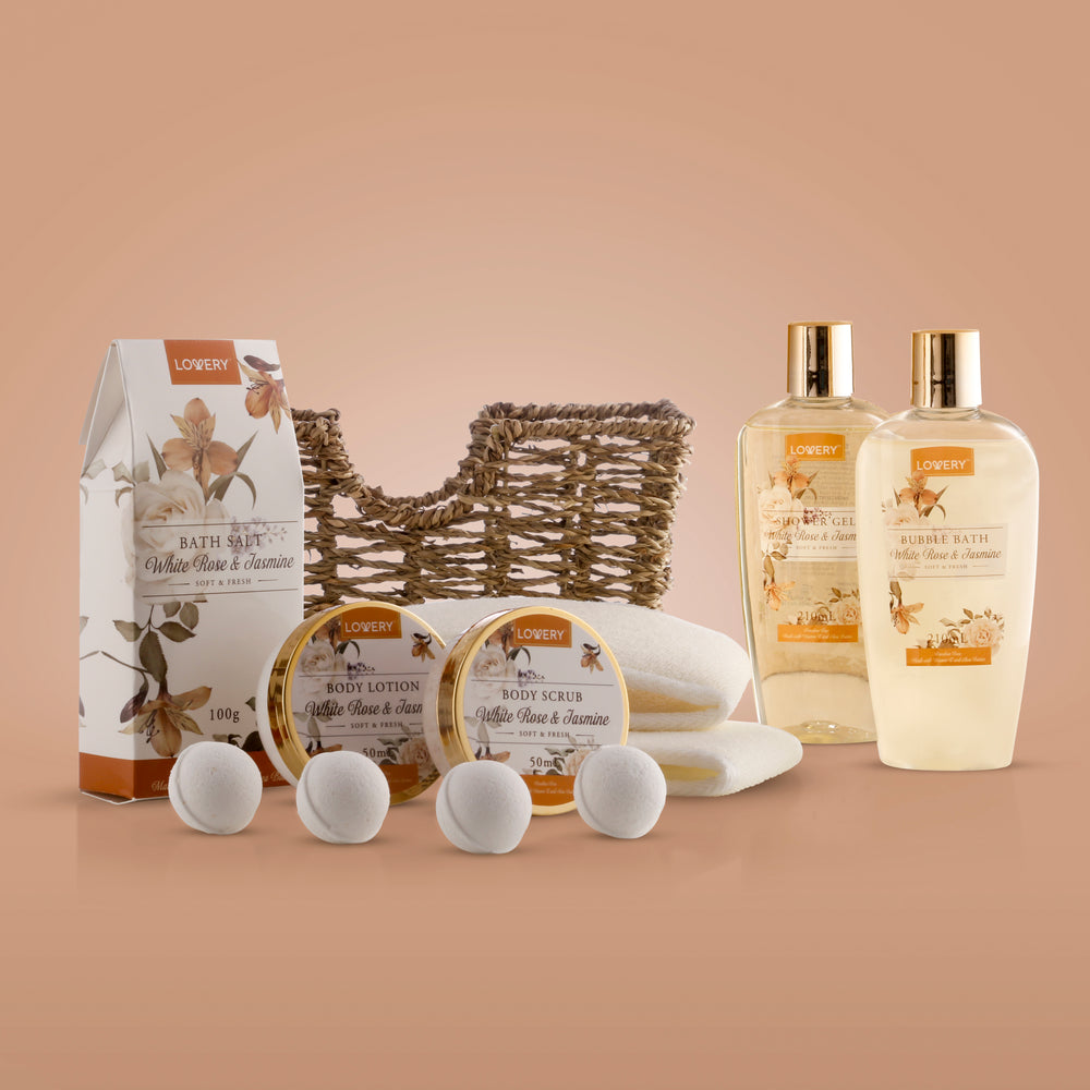 White Rose & Jasmine Home Bath Set - 11Pc Body Care Kit – Lovery