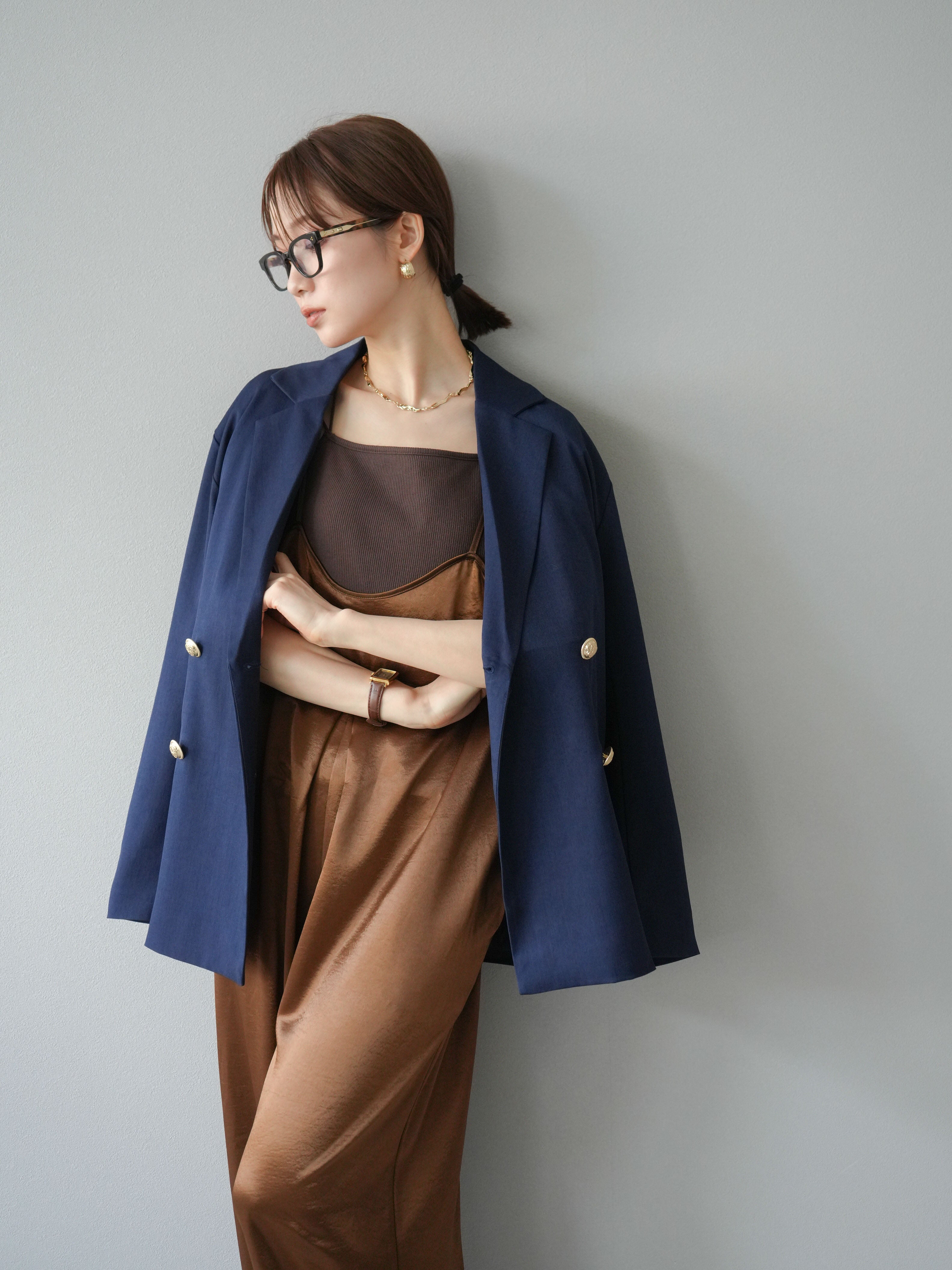 予約]ゴールドボタンツイルダブルテーラードジャケット/ネイビー – Lumier