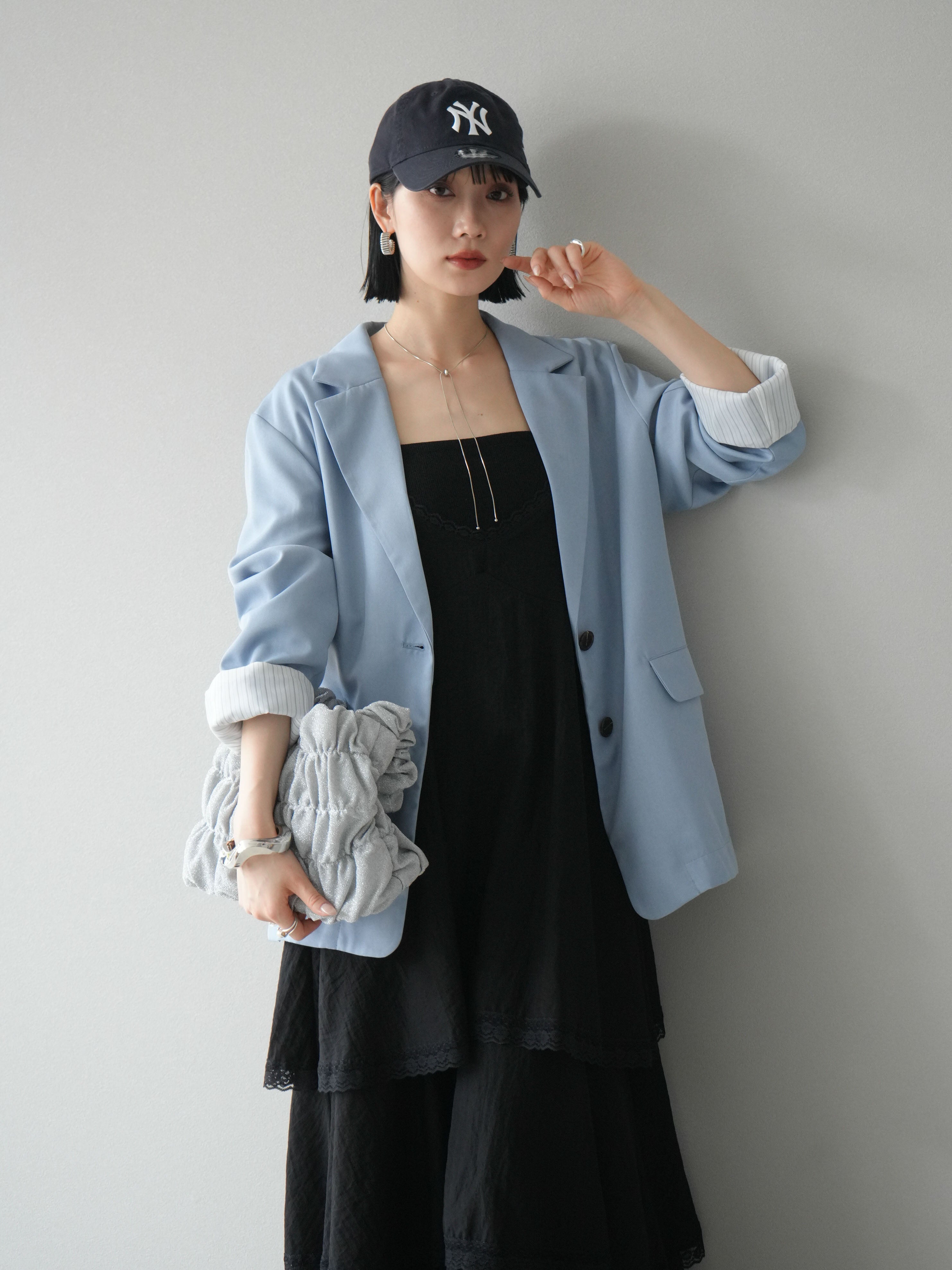 予約]リネンタッチテーラードジャケット/ライトブルー – Lumier