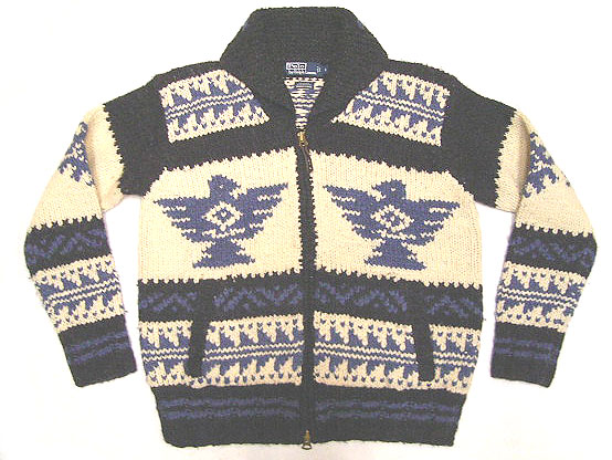 POLO by Ralph Lauren HAND KNIT ZIP COWICHAN SWEATER Thunderbird