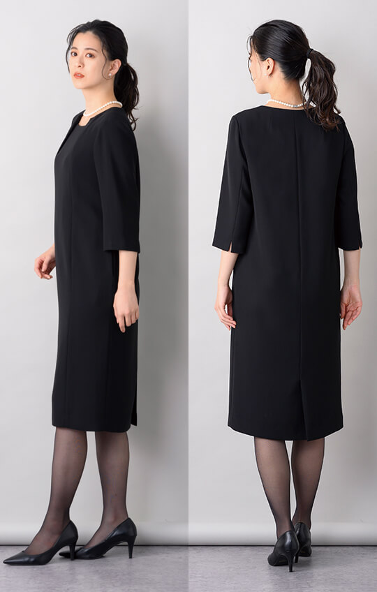 ノーカラーワンピーススーツ ブラックフォーマル 前開き 9-13号/M-LL