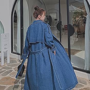 Amazon.co.jp: JJZXD イギリススタイル長い特大のデニムトレンチコート