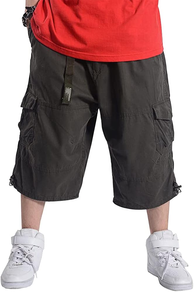 Kinghua Green Baggy Cargo Shorts for Men Elastic Waist Loose Fit