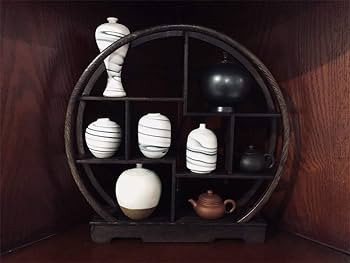 Amazon.co.jp: gannbarou シノワズリ 中国風 珍品棚 木製 丸型