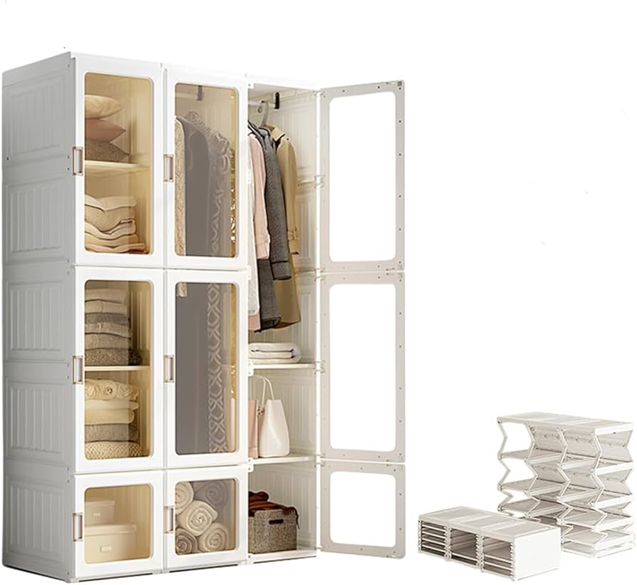 Amazon｜ワードローブ クローゼット 折りたたみ式 洋服収納 扉付き