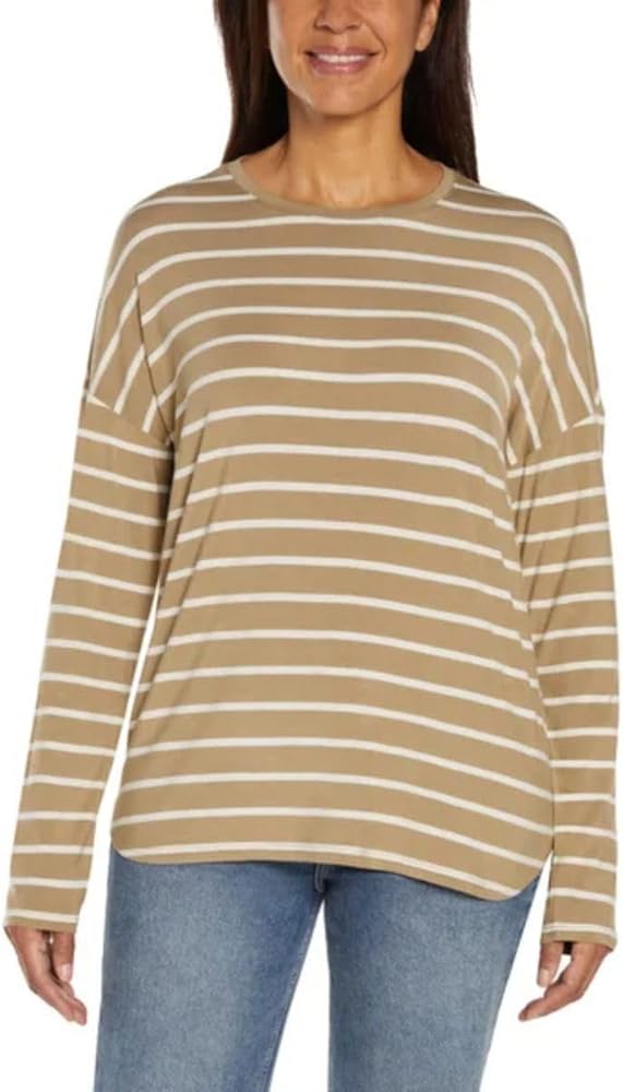 GAP Womens Luxe Long Sleeve Crew Neck Tee T-Shirt Olive Night S at