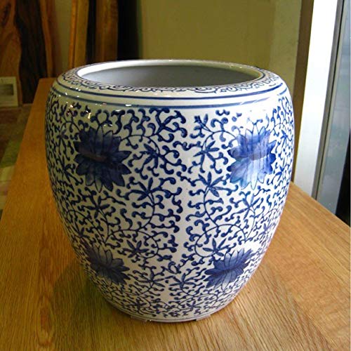 染付唐獅子牡丹花鳥図火鉢(直径約40.5cm) 火鉢 メダカ鉢 金魚鉢 染付