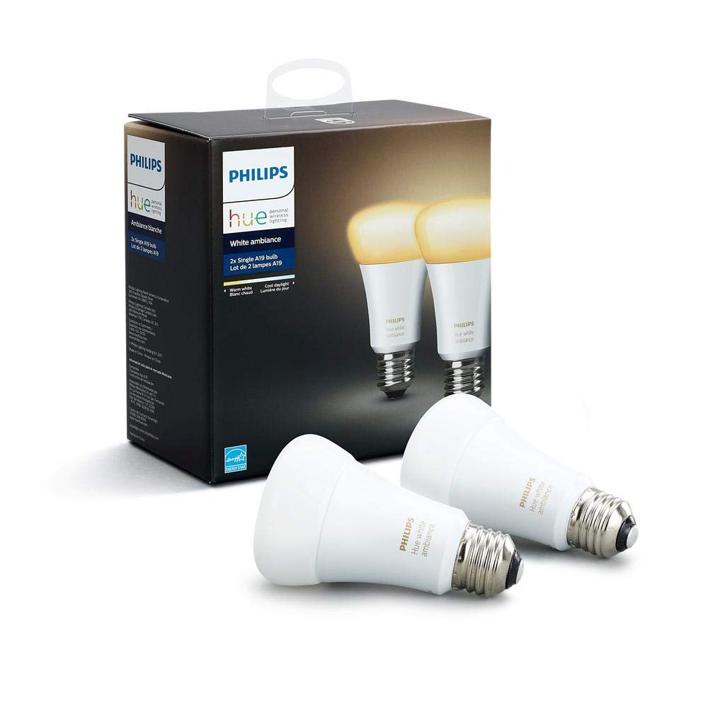 Philips Hue White Ambiance A19 2-Pack 60W Equivalent Dimmable LED