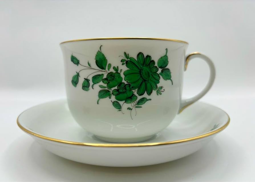 アウガルテン 小物入れ マリアテレジア 緑色のバラ 磁器 金彩中古