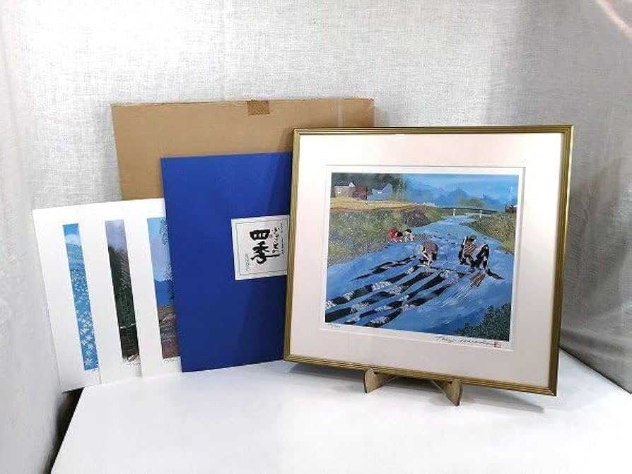 原田泰治「ふるさとの四季 第6集」リトグラフ 全4枚 額付 直筆サイン