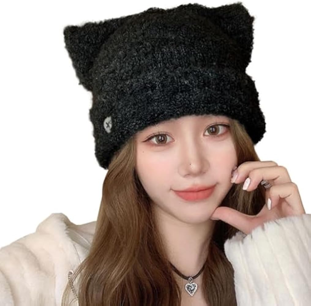 Amazon | [Yicdfur] ニット帽 レディース 猫耳ニット帽 キャップ