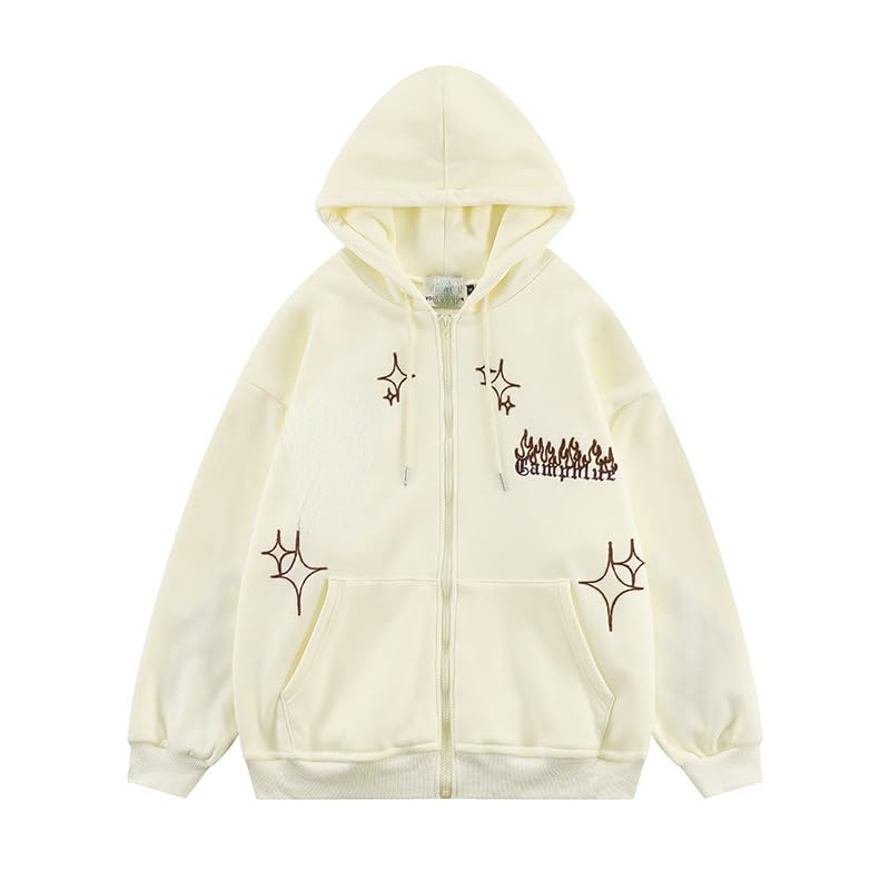 Flixxo Y2K Zip Up Hoodie Men Trendy Cross Oversized Graphic